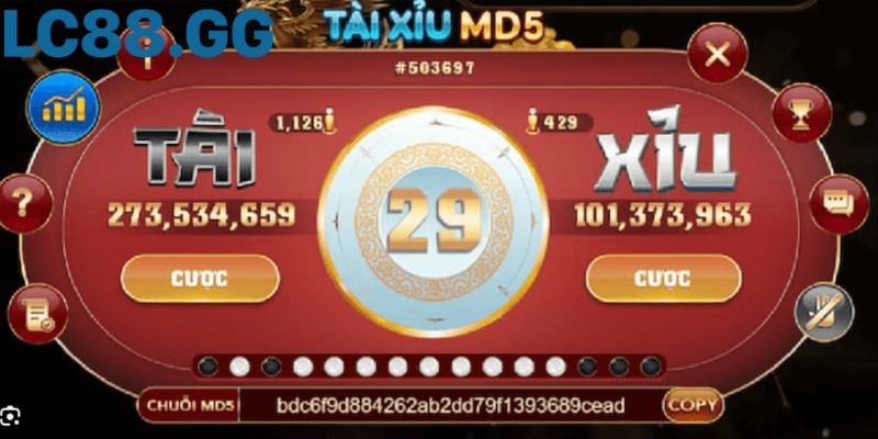Tài xỉu MD5: Giải mã công nghệ chống gian lận 100% trong game Giao diện một ván tài xỉu MD5 với chuỗi mã đã được mã hóa